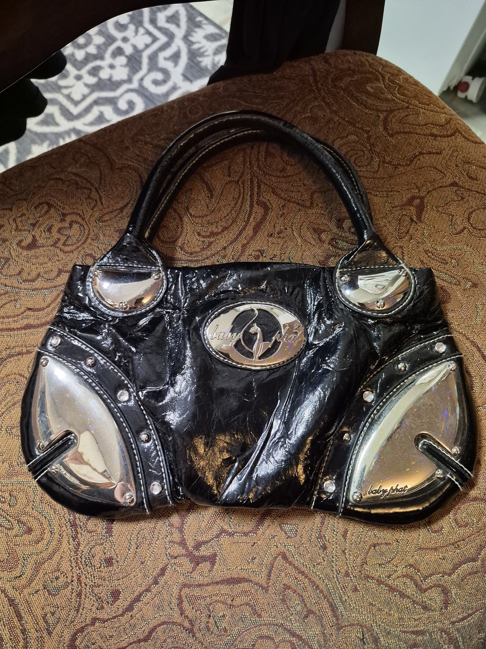 VINTAGE BABY PHAT BLACK CRINKLE PLEATHER SHOULDER BAG 🖤